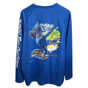 Bimini Bay Outfitters Mens XL  Blue Long Sleeve Fishing Sun Shirt